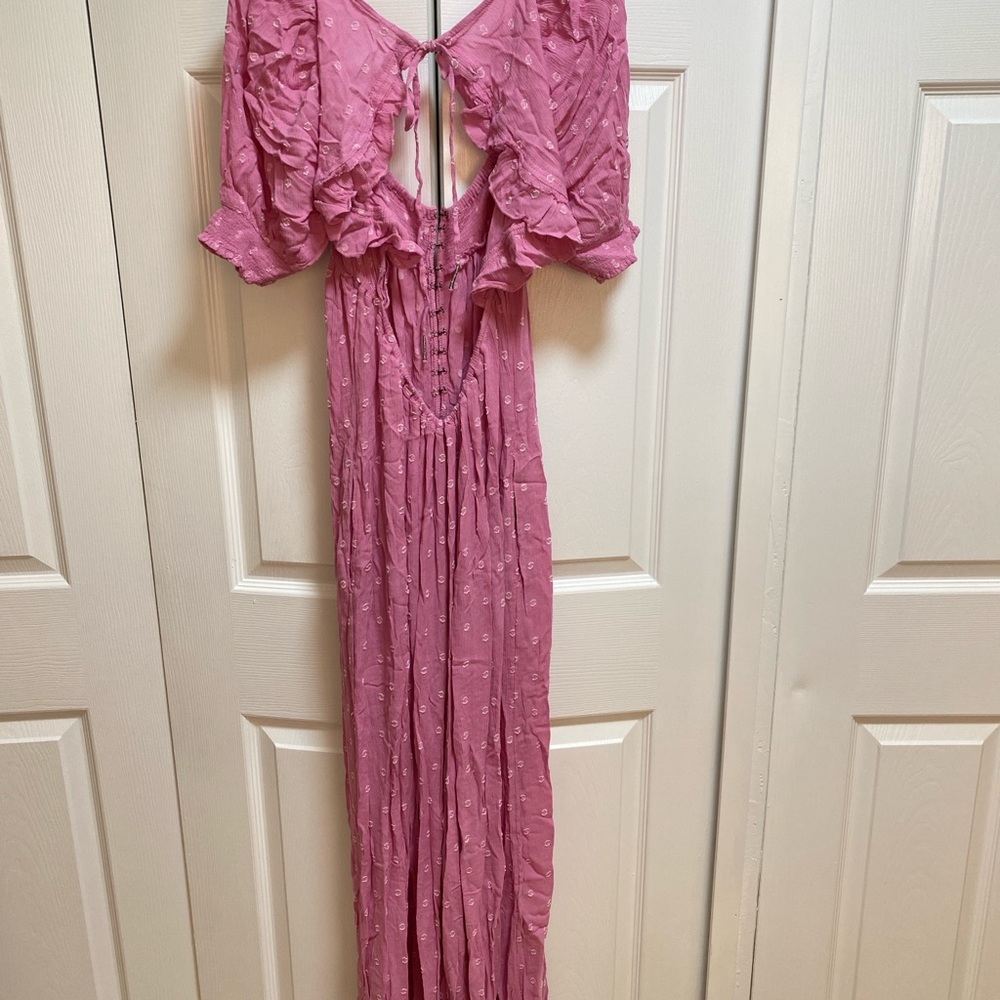 Free People Romper Pink/Rose with Puff Sleeves - Picture 4 of 16